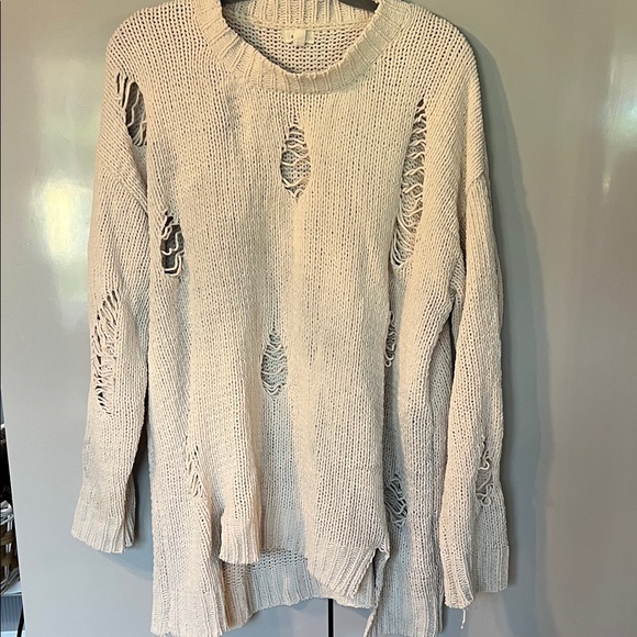 debut Sweaters - Debut Distressed Beige Sweater